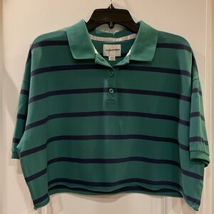 American Eagle Outfitters Green Blue Crop Polo Top